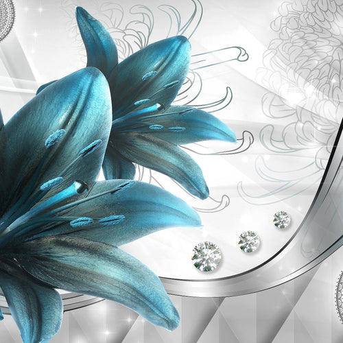 Runa Art Bild Blumen Lilien Modern Wandbilder Wohnzimmer 1 Teilig - Made In Germany - Abstrakt Grau Blau Flur 036815c
