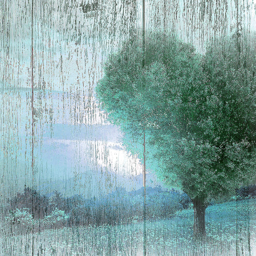 Runa Art Wandbild Herbst Vintage 1 Teilig 100 x 40 cm Modern Bild auf Vlies Leinwand Baum Herz Wohnzimmer Schlafzimmer Türkis 606512b