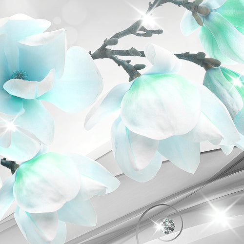 Runa Art Wandbild Blumen Abstrakt 1 Teilig 100 x 40 cm Modern Bild auf Vlies Leinwand Diamant Wohnzimmer Grau Türkis 035312c
