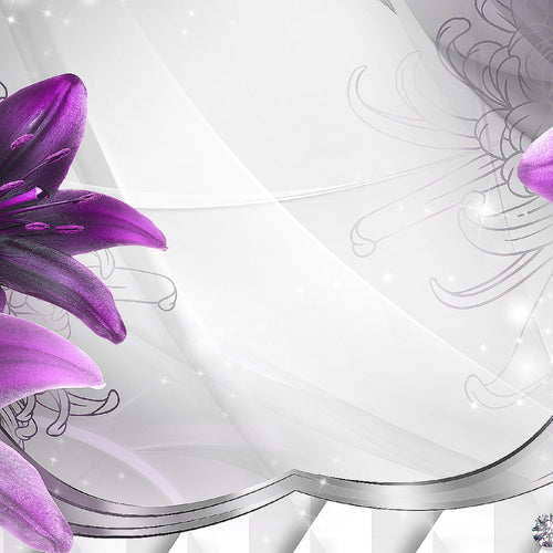 Runa Art Wandbild Blumen Lilien 1 Teilig 100 x 40 cm Modern Bild auf Vlies Leinwand Abstrakt Wohnzimmer Grau Violett 036812b