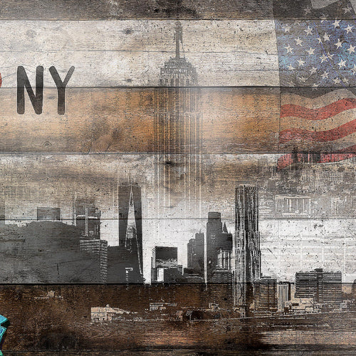 Runa Art Wandbild New York City 1 Teilig 100 x 40 cm Modern Bild auf Vlies Leinwand Freiheitsstatue Wohnzimmer Büro Türkis Braun 034212c