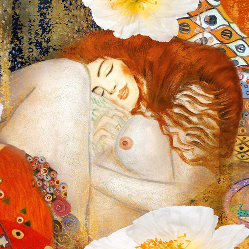 Runa Art Bild Wohnzimmer Collage Gustav Klimt 5 Teilig Frau Rot Wandbilder auf Vlies Leinwand 018553a