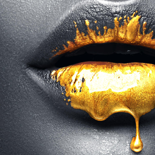 Runa Art Wandbilder Lippen Gold Schwarz Bild XXL Wohnzimmer Schlafzimmer Frau Kosmetik Fashion 120 x 80 cm 3 Teilig 041531a