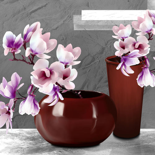 Runa Art Wandbilder Blumen Abstrakt Bild XXL Wohnzimmer Schlafzimmer Grau Rosa Blumenvase 120 x 80 cm 3 Teilig 035231c