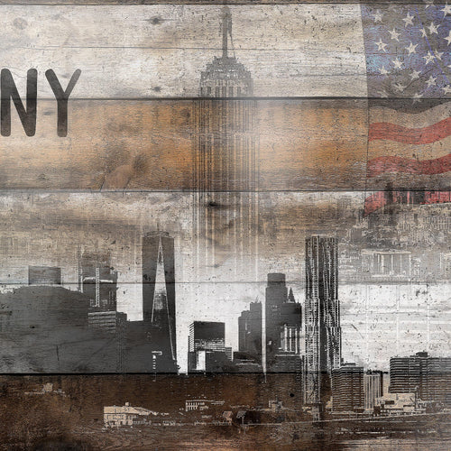 Runa Art Wandbild XXL New York City Wohnzimmer Büro 200 x 80 cm Türkis Braun 5 Teilig - Made in Germany - 034255c