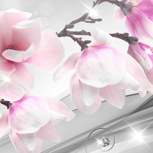 Runa Art Wandbild Blumen Abstrakt 1 Teilig 100 x 40 cm Modern Bild auf Vlies Leinwand 3D Optik Wohnzimmer Grau Rosa 035312a