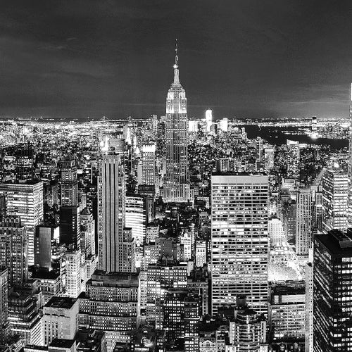 Runa Art Wandbild New York Skyline 1 Teilig 100 x 40 cm Modern Bild auf Vlies Leinwand Amerika NY Wohnzimmer Büro Schwarz Weiss 036212c