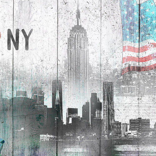Runa Art Wandbild New York City 1 Teilig 100 x 40 cm Modern Bild auf Vlies Leinwand Städte Wohnzimmer Büro Grau Türkis 034212a