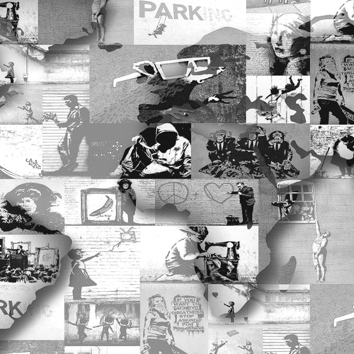 Runa Art Bild Weltkarte Banksy Collage Wandbilder auf Vlies Leinwand 5 Teilig Wanddekoration Loft Wohnzimmer 104556c