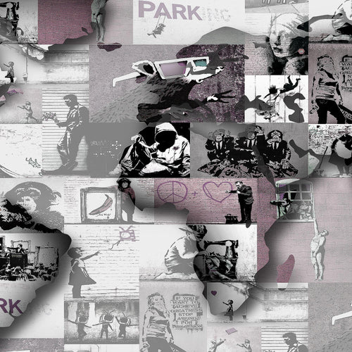 Runa Art Bild Weltkarte Banksy Collage Wandbilder auf Vlies Leinwand 5 Teilig Wanddekoration Loft Wohnzimmer 104556b