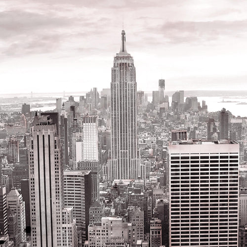 Runa Art Bild Wohnzimmer Büro New York Skyline 5 Teilig USA Grau Rosa Wandbilder auf Vlies Leinwand 010253b