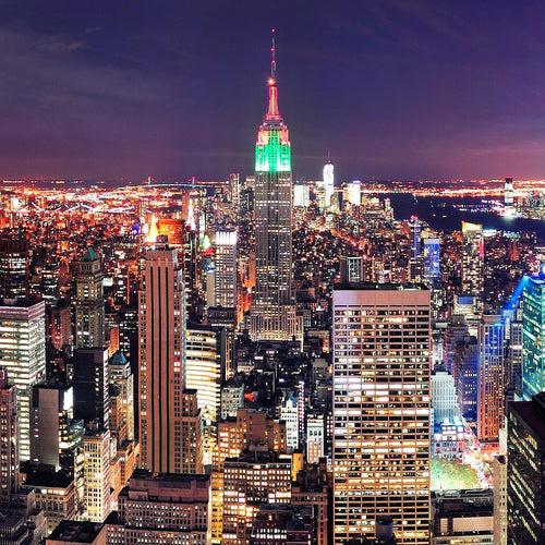 Runa Art Bild Wohnzimmer Büro New York Skyline 5 Teilig Städte Violett Lila Wandbilder auf Vlies Leinwand 036253a