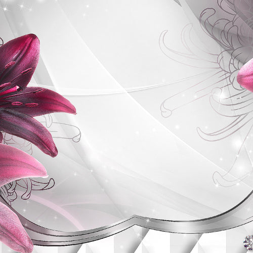 Runa Art Wandbild Blumen Lilien 1 Teilig 100 x 40 cm Modern Bild auf Vlies Leinwand Abstrakt Wohnzimmer Grau Rot 036812a
