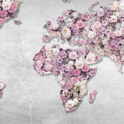 Runa Art Wandbild XXL Weltkarte Blumen Wohnzimmer Schlafzimmer 200 x 80 cm Grau Rosa 5 Teilig - Made in Germany - 023255a