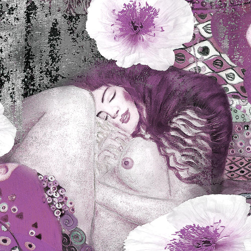 Runa Art Wandbild Collage Gustav Klimt 1 Teilig 100 x 40 cm Modern Bild auf Vlies Leinwand Frau Wohnzimmer Violett 018512c