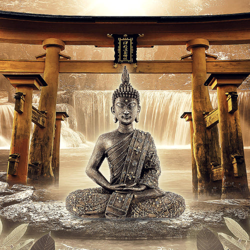 Runa Art Wandbild Feng Shui Buddha 1 Teilig 100 x 40 cm Modern Bild auf Vlies Leinwand Wellness Zen Wohnzimmer Schlafzimmer Braun 036412b