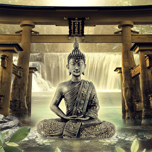 Runa Art Wandbilder Feng Shui Buddha Bild XXL Wohnzimmer Schlafzimmer Grün Braun Spa 120 x 80 cm 3 Teilig 036431a