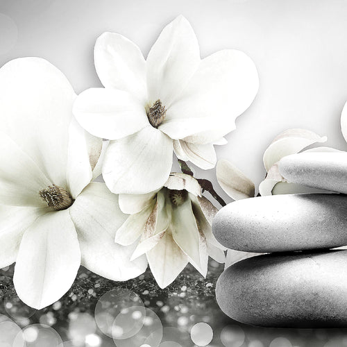 Runa Art Wandbild Blumen Magnolien 1 Teilig 100 x 40 cm Modern Bild auf Vlies Leinwand Abstrakt Wohnzimmer Schwarz Weiss 035412c