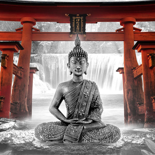 Runa Art - Bilder Feng Shui Buddha 200 x 100 cm 5 Teilig XXL Wanddekoration Design Rot Grau 036451c