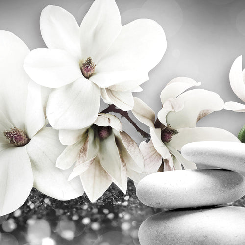 Runa Art Bild Modern Blumen Magnolien - Made in Germany - Wandbilder Abstrakt Schwarz Weiss 4 Teilig 035442c