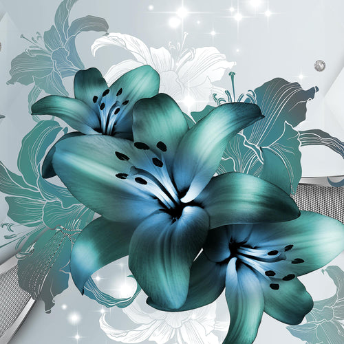 Runa Art Wandbilder Blumen Lilien Bild XXL Wohnzimmer Schlafzimmer Grau Türkis Abstrakt 120 x 80 cm 3 Teilig 016531a