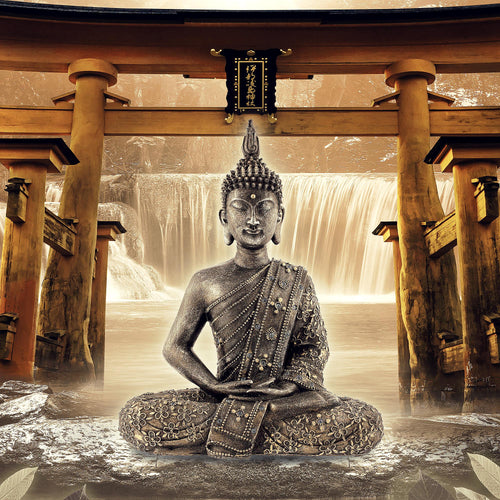Runa Art Wandbild XXL Feng Shui Buddha Wohnzimmer Schlafzimmer 200 x 80 cm Braun 5 Teilig - Made in Germany - 036455b