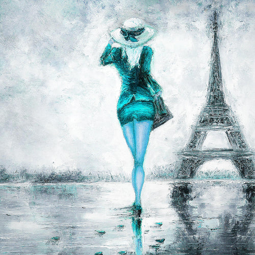 Runa Art Wandbild Paris Eifelturm 1 Teilig 100 x 40 cm Modern Bild auf Vlies Leinwand Abstrakt Wohnzimmer Schlafzimmer Türkis Grau 035612b