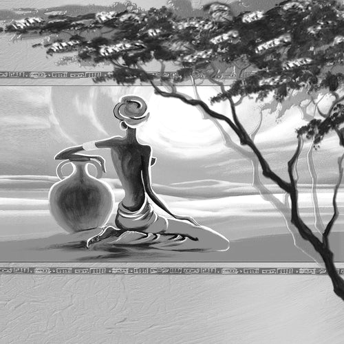 Runa Art Bild Afrika Modern Wandbilder Wohnzimmer Schlafzimmer Büro 1 Teilig - Made In Germany - Grau Frau Flur 000915c