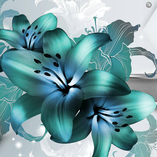 Runa Art - Bilder Blumen Lilien 200 x 100 cm 5 Teilig XXL Wanddekoration Design Türkis 017351a
