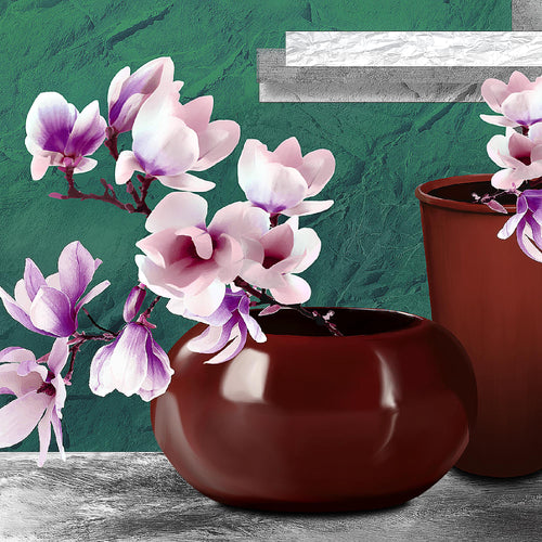 Runa Art Wandbild Blumen Abstrakt 1 Teilig 100 x 40 cm Modern Bild auf Vlies Leinwand Blumenvase Wohnzimmer Türkis Grau 035212b