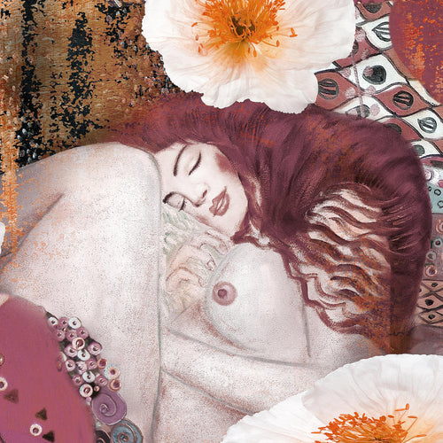 Runa Art Wandbild XXL Collage Gustav Klimt Wohnzimmer 200 x 80 cm Rosa 5 Teilig - Made in Germany - 018555b