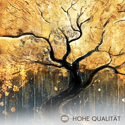 Runa Art Wandbild Abstrakt 100 x 40 cm Modern Bild auf Vlies Leinwand Gold Wohnzimmer Schlafzimmer Büro Baum 056912a