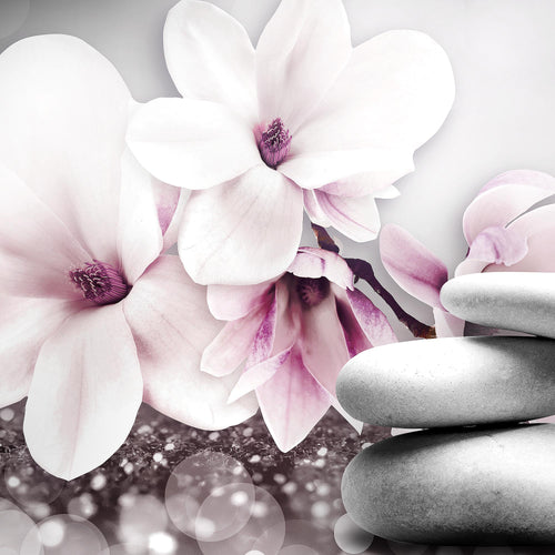 Runa Art Wandbilder Blumen Magnolien 5 Teilig Bild auf Vlies Leinwand Deko Wohnzimmer Abstrakt Grau Rosa 035452a