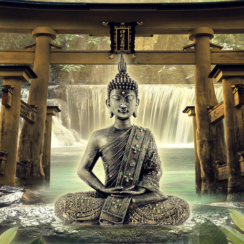Runa Art Bild Wohnzimmer Schlafzimmer Feng Shui Buddha 5 Teilig Spa Grün Braun Wandbilder auf Vlies Leinwand 036453a