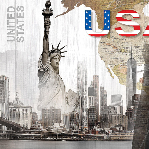 Runa Art Wandbild New York 1 Teilig 100 x 40 cm Modern Bild auf Vlies Leinwand USA Freiheitsstatue Wohnzimmer Büro Bunt 034712a