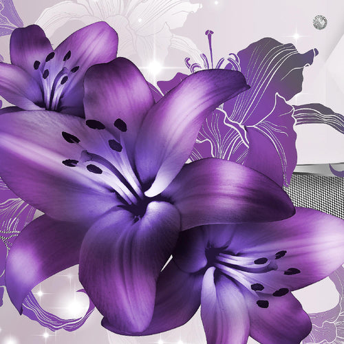 Runa Art Wandbilder Set XXL Blumen LilienWohnzimmer Schlafzimmer Violett Lila 4 Teilig - Made in Germany - 016545c
