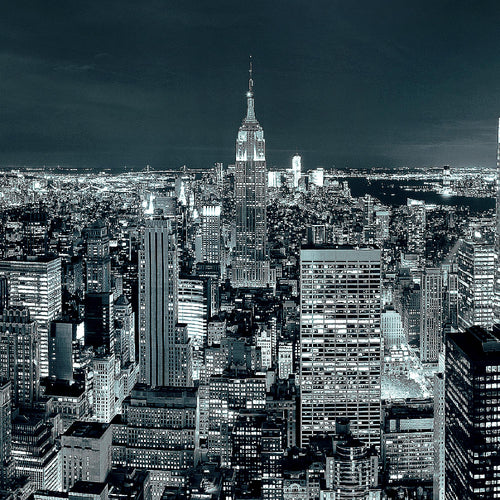 Runa Art Wandbild New York Skyline 1 Teilig 100 x 40 cm Modern Bild auf Vlies Leinwand USA Wohnzimmer Büro Türkis Blau 036212b