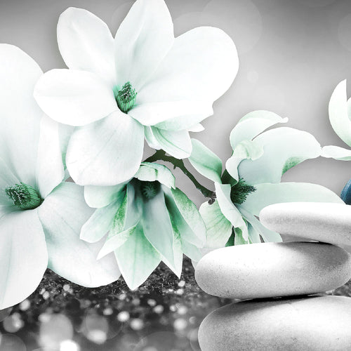 Runa Art Bild Modern Blumen Magnolien - Made in Germany - Wandbilder Abstrakt Grau Türkis 4 Teilig 035442b