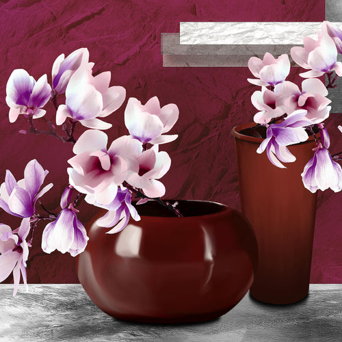 Runa Art Bild Blumen Abstrakt Modern Wandbilder Wohnzimmer 1 Teilig - Made In Germany - Blumenvase Grau Rot Flur 035215a