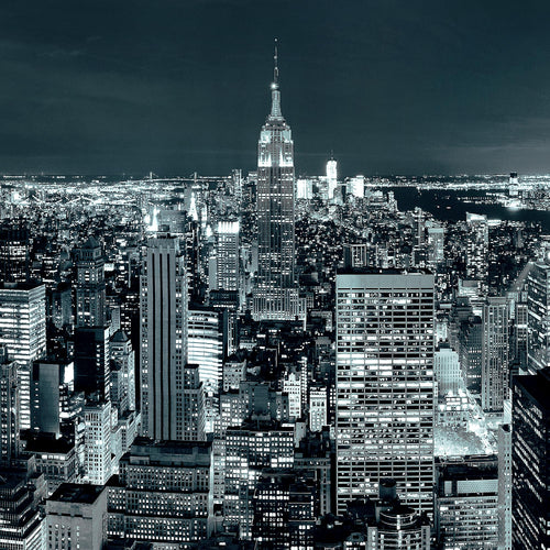 Runa Art Wandbild XXL New York Skyline Wohnzimmer Büro 200 x 80 cm Türkis Blau 5 Teilig - Made in Germany - 036255b