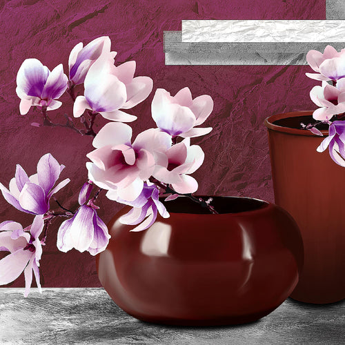 Runa Art Wandbild Blumen Abstrakt 1 Teilig 100 x 40 cm Modern Bild auf Vlies Leinwand Blumenvase Wohnzimmer Grau Rot 035212a
