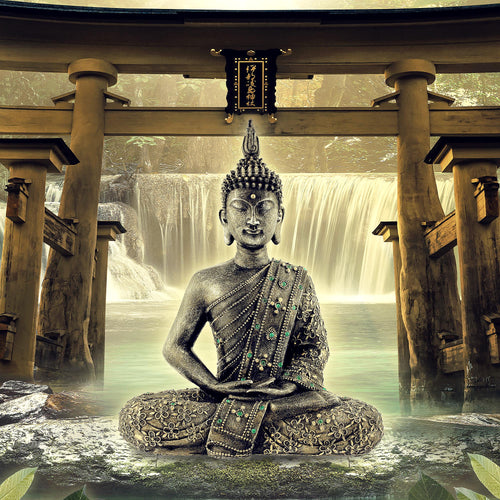 Runa Art Wandbild XXL Feng Shui Buddha Wohnzimmer Schlafzimmer 200 x 80 cm Grün Braun 5 Teilig - Made in Germany - 036455a