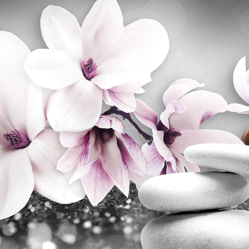 Runa Art Bild Modern Blumen Magnolien - Made in Germany - Wandbilder Abstrakt Grau Rosa 4 Teilig 035442a