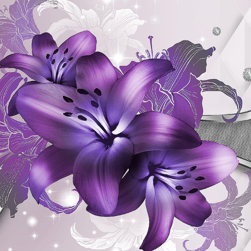 Runa Art Wandbild Blumen Lilien 1 Teilig 100 x 40 cm Modern Bild auf Vlies Leinwand Abstrakt Wohnzimmer Violett Lila 016512c