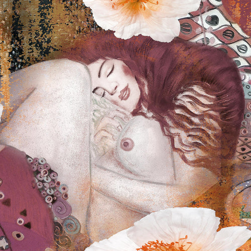 Runa Art Bild Wohnzimmer Collage Gustav Klimt 5 Teilig Alte meister Rosa Wandbilder auf Vlies Leinwand 018553b