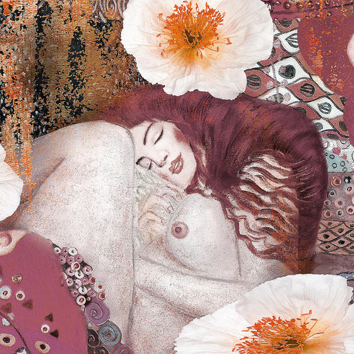 Runa Art Wandbild Collage Gustav Klimt 1 Teilig 100 x 40 cm Modern Bild auf Vlies Leinwand Alte meister Wohnzimmer Rosa 018512b