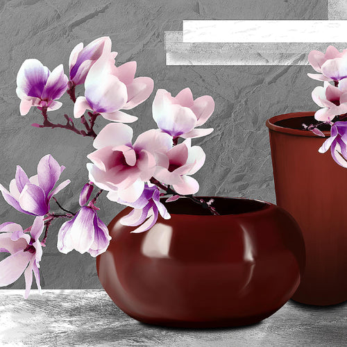 Runa Art Wandbild Blumen Abstrakt 1 Teilig 100 x 40 cm Modern Bild auf Vlies Leinwand Blumenvase Wohnzimmer Grau Rosa 035212c