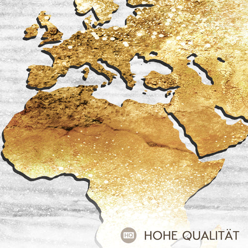 Runa Art - Bilder Weltkarte 200L x 100B cm 5 Teilig XXL Wanddekoration Design Weltkarte Gold 057651a