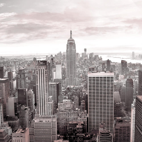 Runa Art Bild New York Skyline Modern Wandbilder Wohnzimmer Büro 1 Teilig - Made In Germany - USA Grau Rosa Flur 010215b