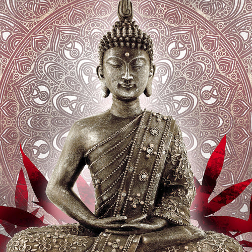 Runa Art Bild Buddha Modern Wandbilder Wohnzimmer Schlafzimmer 1 Teilig - Made In Germany - Orientalisch Grau Rot Flur 031215a
